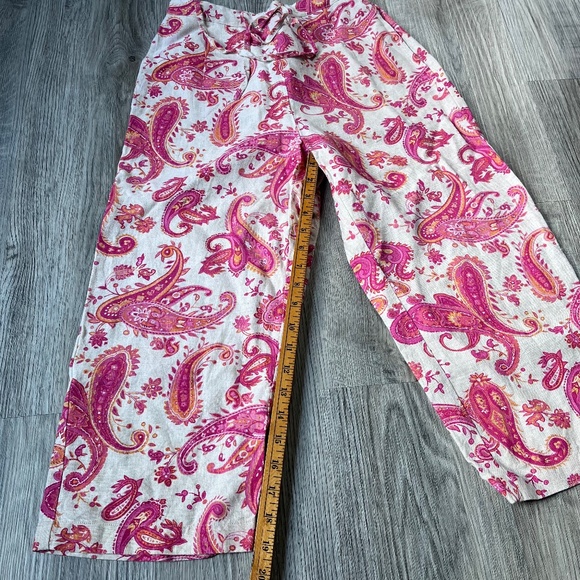 Units petite pink orange paisley linen wide leg drawstring palazzo pants small - Picture 7 of 7